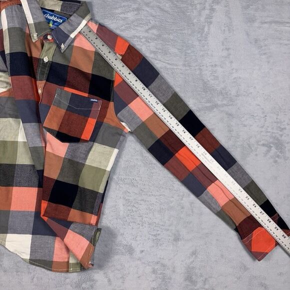 Chubbies Plaid Button Front Flannel Shirt Men's Size Medium Grey Orange Olive - Picture 5 of 6